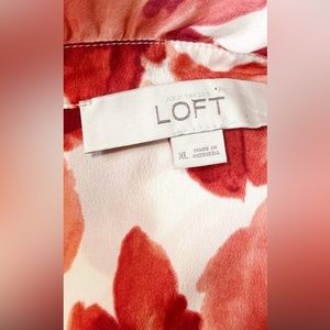 LOFT White & Red Floral Print Ruffle Sleeveless Blouse - XL